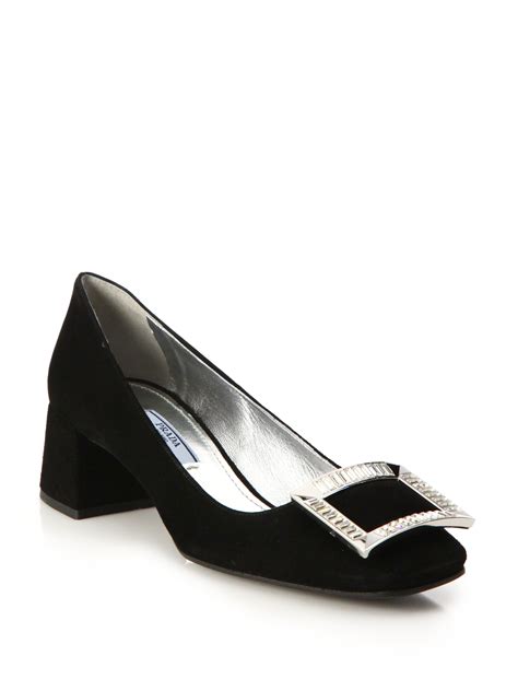 prada suede pump black|prada pumps block heel.